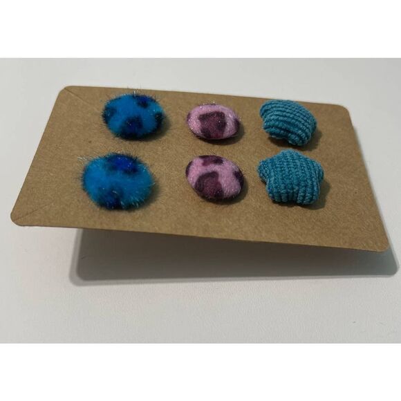 Stud Earrings Set Fuzzy Corduroy Cute Funky Earrings Set of 3 Pairs - Picture 2 of 4